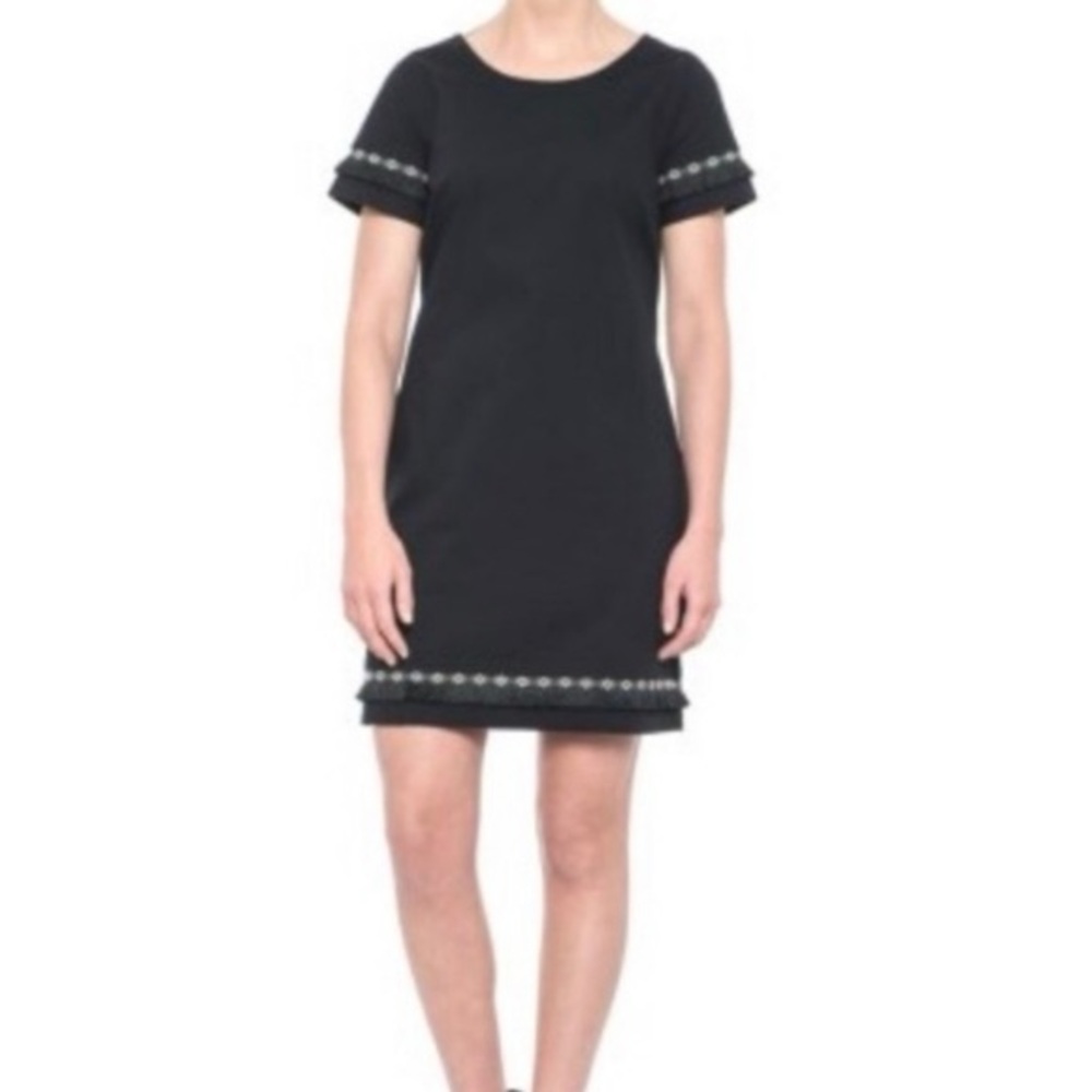 Coercion London black shift dress with fringe trim on the sleeves size US10